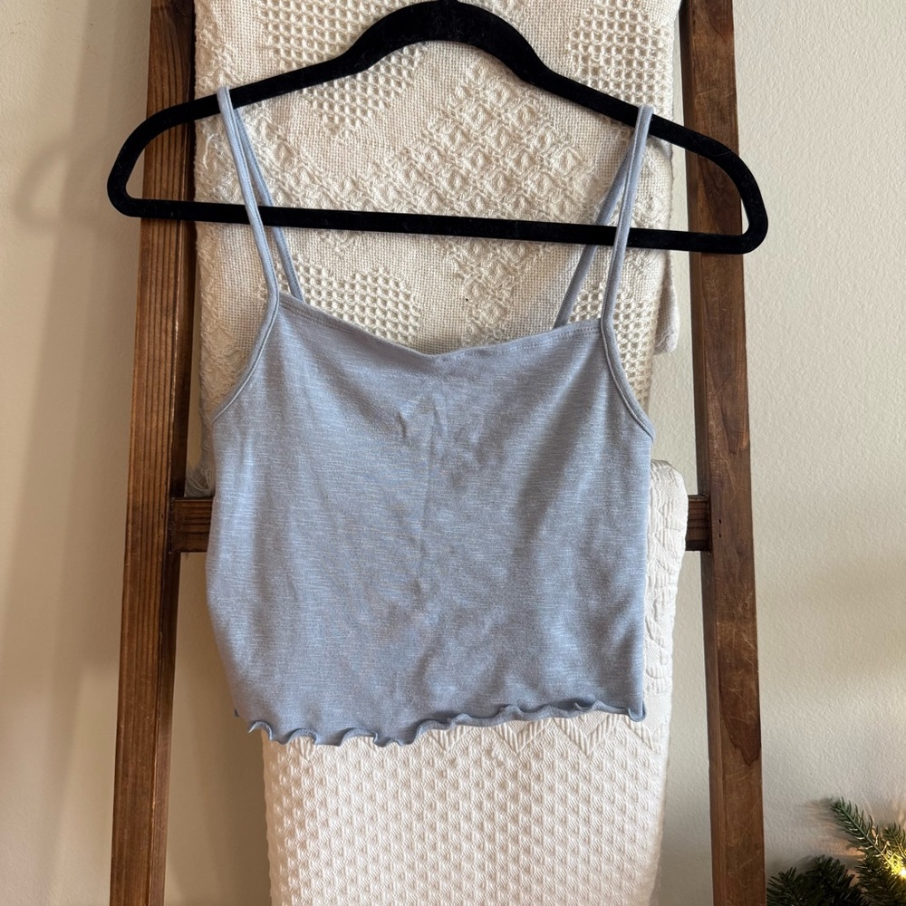 BDG From Urban Outfitters Light Blue Lettuce Trim Sleeveless Cotton Tank Top